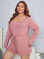 Long Sleeve  Plain Plus Size Sleep Jumpsuits 7169