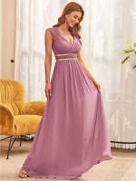 Dusty Pink V neck Rhinestone Regular Fit Weddings  Events 9930