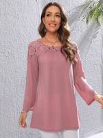  Dusty Pink Casual Round Neck Women Clothing 646