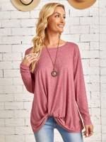 Regular Fit Dusty Pink Twist Round Neck Women T-Shirts 2390