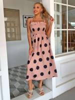 Polka Dot Dusty Pink Ruffle Regular Fit Women Clothing 1146