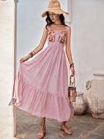 Maxi Floral Embroidery Sleeveless Women Clothing 9325