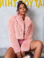  Dusty Pink Plain Contrast Faux Fur Women Outerwear 6022