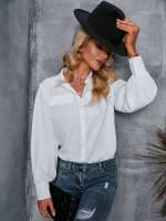  Regular Fit Basics Fake Pockets Women Tops, Blouses  Tee 5072