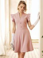 Short Dusty Pink Ruffle Women Dresses 4192