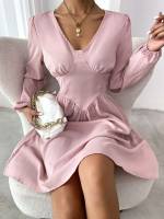 Plain Dusty Pink Elegant Women Clothing 607