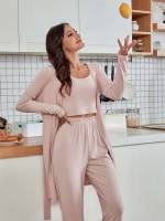 Belted Casual Dusty Pink Long Sleeve Underwear  Sleepwear 8374