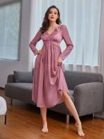 Long Sleeve  V neck Underwear  Sleepwear 2406