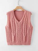 Regular Dusty Pink Sleeveless Plus Size Knit Tops 4570