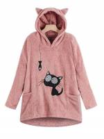 Long Dusty Pink Cartoon Long Sleeve Plus Size Sweatshirts 9578