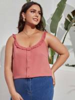 Casual Straps Regular Fit Button Front Plus Size Tank Tops  Camis 313