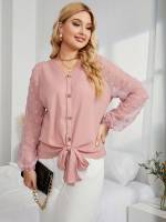 Plain Dusty Pink V neck Plus Size Tops 203