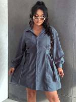  Button Plain Plus Size Dresses 8230