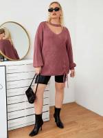 Casual Long Sleeve Regular Fit Dusty Pink Plus Size Sweaters 295