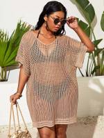 Short Sleeve  Scoop Neck Plus Size Beachwear 6759