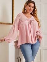 High Low V neck Regular Fit Plus Size Blouses 3075