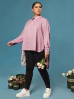 Regular Fit Dusty Pink Long High Low Plus Size Blouses 5365
