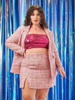  Elegant Plaid Zipper Plus Size Suit Sets 5850