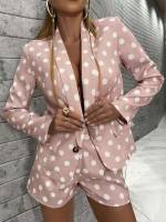 Regular Fit Button Front Casual Women Suit Sets 6631