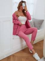  Regular Fit Dusty Pink Lapel Women Clothing 201