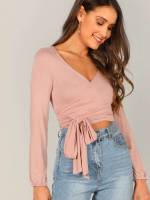 V neck Crop Dusty Pink Women Tops 6644