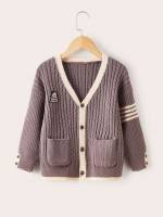 Casual Patched Regular Long Sleeve Toddler Boys Knitwear 7337