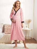 Polka Dot Contrast Lace Long Sleeve Maternity 5981