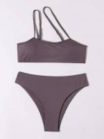  Plain Asymmetrical Women Swimwear 3650