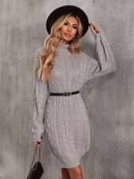  High Neck Dusty Purple Long Sleeve Women Knitwear 895