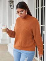 High Neck Plain Casual Plus Size Knitwear 916