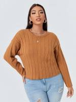  Long Sleeve Rib-Knit Plus Size Sweaters 9892