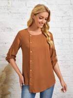 Plain Asymmetrical Regular Ginger Women Clothing 573