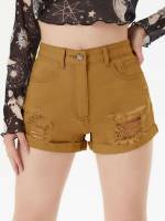  Plain Button Women Denim Shorts 6953