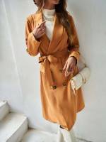 Long Ginger Casual Plain Women Outerwear 408