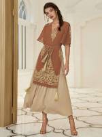 Belted  Green Arabian Dresses 8196