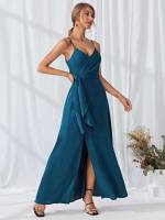 Green Spaghetti Strap Knot Regular Fit Bridesmaid Dresses 4865