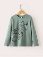 Round Neck Long Sleeve Green Boys Tops 7211