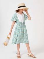 Tiered Layer Round Neck Midi Ditsy Floral Girls Dresses 4651