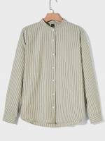  Striped Green Button Front Men Shirts 1864