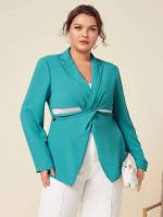 Long Sleeve Regular Fit Green Button Plus Size Blazers 6843