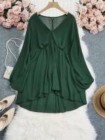 Casual Green Plain Women Plus Clothing 159