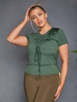 Short Sleeve Drawstring Green Regular Sports 7761