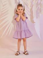  Round Neck Ruffle Hem Toddler Girl Dresses 475