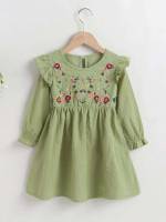 Green Plain Ruffle Toddler Girls Clothing 4270