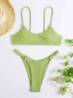 Plain Green Women Bikini Sets 852