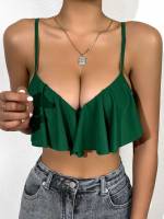  Spaghetti Strap Plain Green Women Bikini Tops 929