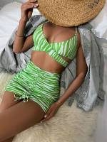  Drawstring Zebra Stripe Women Beachwear 7414