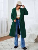 Long Sleeve Green Plain Lapel Women Coats 505