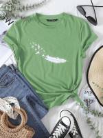 Casual Short Sleeve Green Animal Women Clothing 3375