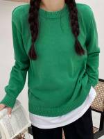 Round Neck Green Plain Regular Women Knitwear 35